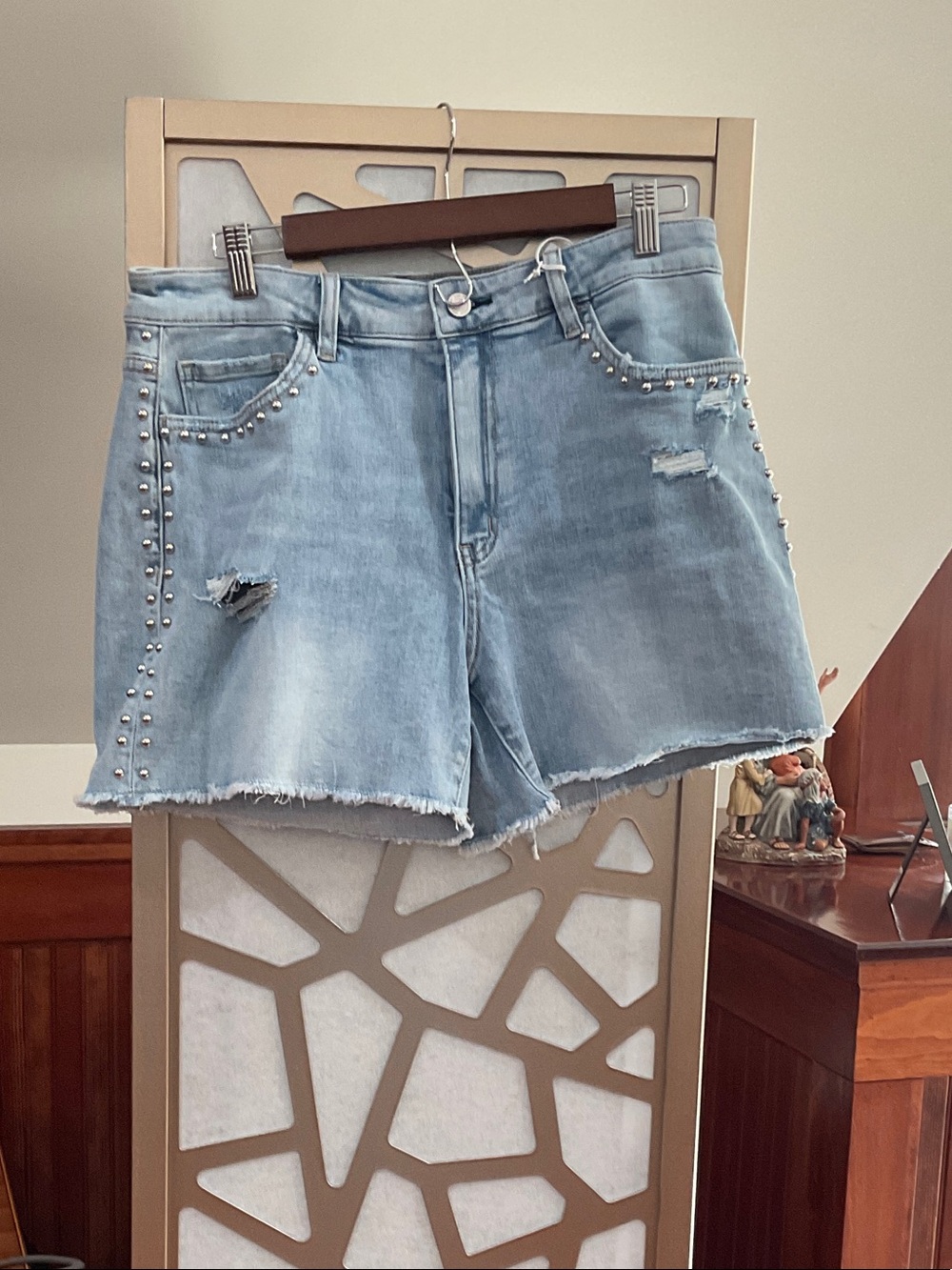 Light Wash Studded Denim Shorts - Casual Women's Shorts